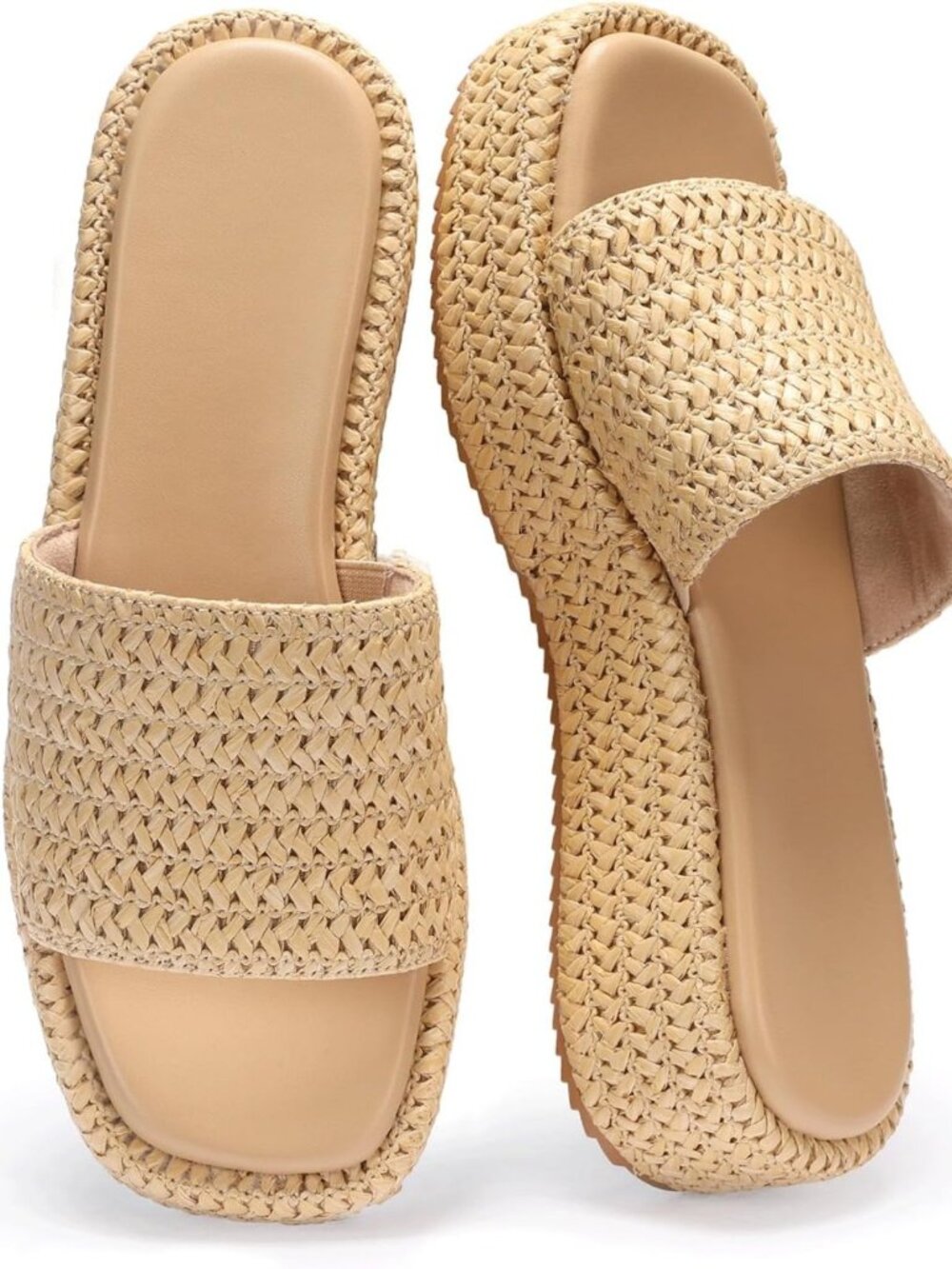 Stylish Raffia Espadrille Platform Sandals for Women - Slip-On Beach Slides